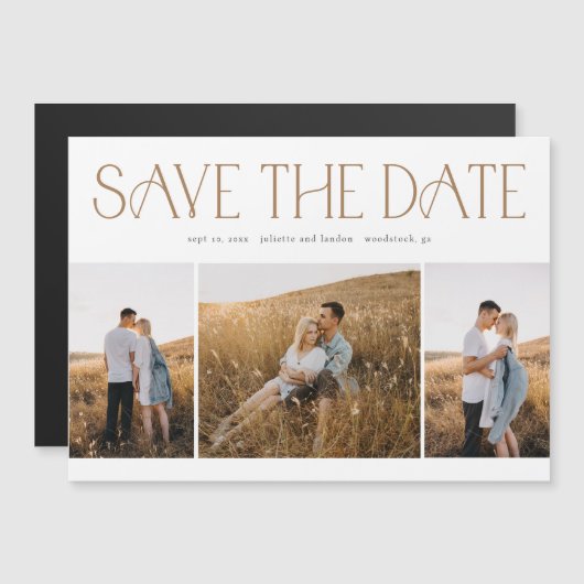 Invitation Magnétique Élégante Typographie 3 Photo Collage Mariage Enreg (Devant / Derrière)