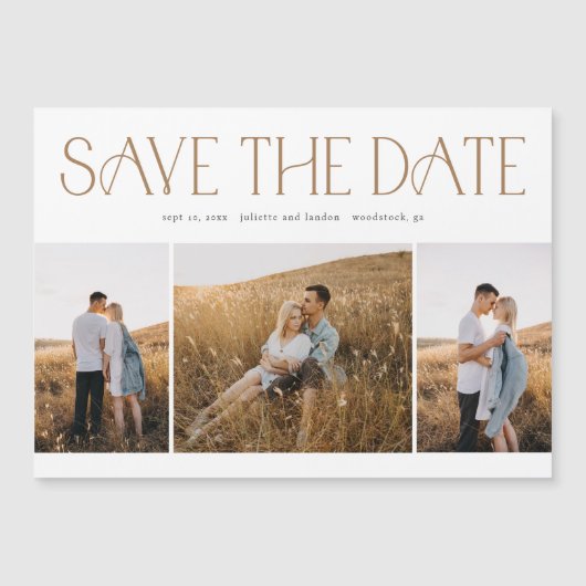 Invitation Magnétique Élégante Typographie 3 Photo Collage Mariage Enreg (Devant)