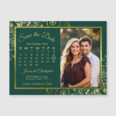 Invitation Magnétique Emerald & Gold Calendrier Photo Enregistrer la dat (Devant)