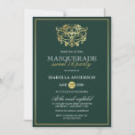 Invitation Magnétique Emerald Green & Gold Masquerade Sweet 16 Party<br><div class="desc">Emerald Green & Gold Masquerade Sweet 16 Party Invitations magnétiques. Doté d'un faux masque en feuille d'or au sommet contre un arrière - plan vert émeraude. Parfait pour une fête de 16 ans moderne et classe !</div>