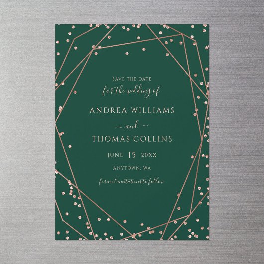 Invitation Magnétique Emerald Green Rose Gold Géométrique Enregistrer la