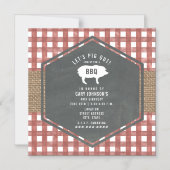 Invitation Magnétique En vichy rouge Cochon Burlap Anniversaire Bbq (Recto)