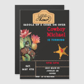 Invitation Magnétique Enfants Wild West Cactus Anniversaire Garçon (Devant / Derrière)