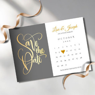 Invitation Magnétique Enregistrer la date Calendrier Gold Love Heart