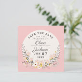 Invitation Magnétique Enregistrer la date chic floral rose bl (Debout devant)