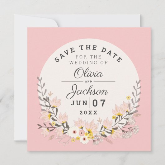 Invitation Magnétique Enregistrer la date chic floral rose bl (Devant)
