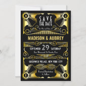 Invitation Magnétique Enregistrer la date Gatsby Mariage Art Déco Gold B (Recto)