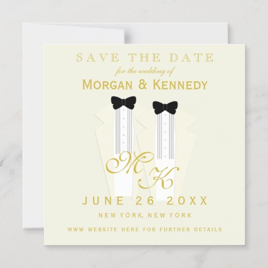 Invitation Magnétique Enregistrer la date Tuxedo Bow Cravate Groom Maria (Recto)