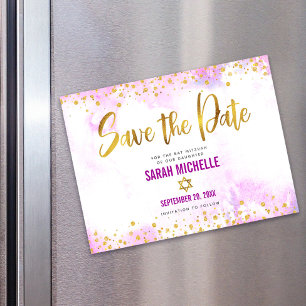 Invitation Magnétique Enregistrez la Date Bat Mitzvah Or sur Aquarelle R