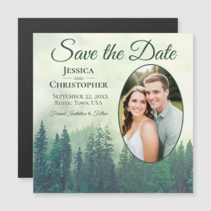 Invitation Magnétique Épingle de mariage ovale rustique Pin vert Enregis