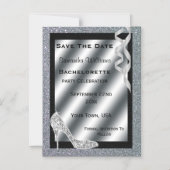 Invitation Magnétique Escarpins argentés pailletés et banderoles Enterre (Recto)