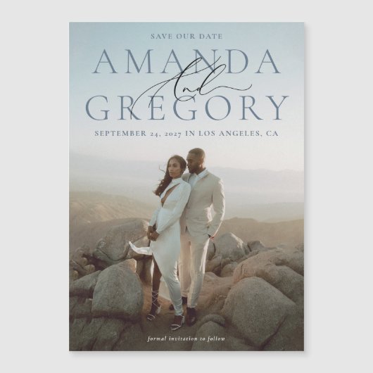 Invitation Magnétique Et Script Plein Photo Élégant Enregistrer L'Aimant (Devant)