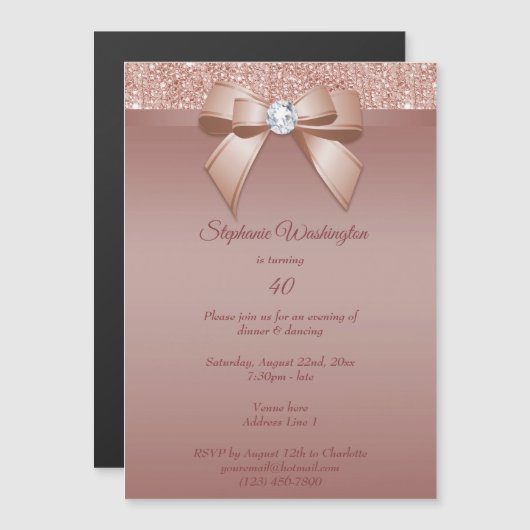 Invitation Magnétique Étincelles & Glamor, Rose Gold Birthday Party (Devant / Derrière)