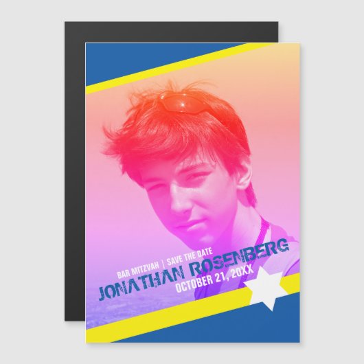 Invitation Magnétique Etoile moderne de David Bar Mitzvah Enregistrer la (Devant / Derrière)