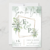 Invitation Magnétique Eucalyptus Feuille Gold Frame Mariage de verdure É (Recto)