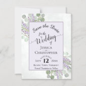 Invitation Magnétique Eucalyptus & Lavender Rustic Purple Enregistrer la (Recto)