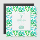 Invitation Magnétique Eucalyptus Leaf Art Green Turquoise Dusty Blue Mar (Devant / Derrière)