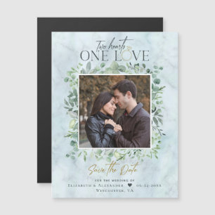 Invitation Magnétique Eucalyptus Marbre photo mariage Enregistrer la dat