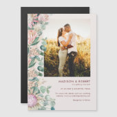Invitation Magnétique Eucalyptus Pampas Grass Pink Proteas Save the Date (Devant / Derrière)