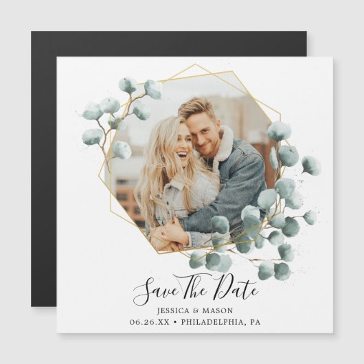 Invitation Magnétique Eucalyptus Verdure Mariage Enregistrer La Date Mag (Devant / Derrière)