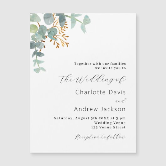 Invitation Magnétique Eucalyptus verdure moderne luxe mariage (Devant)