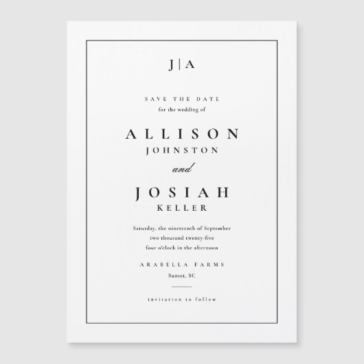 Invitation Magnétique Événement Mariage Monogramme Classique Save The Da (Devant)