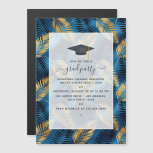 Invitation Magnétique Exotic Tropical Blue and Gold Graduation Party