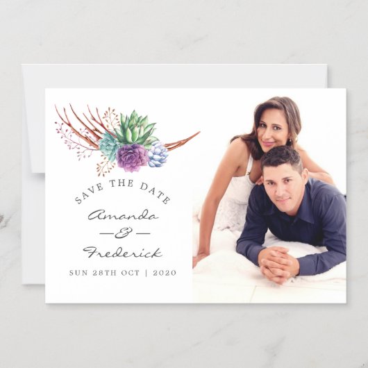 Invitation Magnétique Faire part de mariage sur le thème des succulentes (Recto)