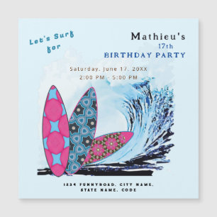 Invitation Magnétique Faisons une fête d'anniversaire de surf de planche