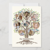 Invitation Magnétique Family Tree Photo Collage 8 Photos Nom Lt Beige (Recto)