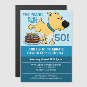 Invitation Magnétique Fantaisie de chien sur le gâteau fête d'anniversai
