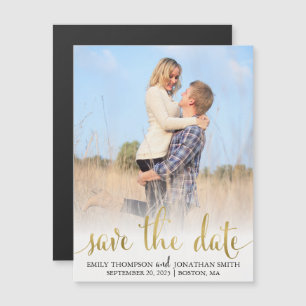 Invitation Magnétique Faux Gold Foil Photo Wedding Enregistrer La Date M