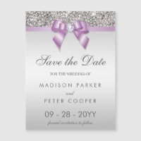 Faux Séquins Argent Lilac Bow Enregistrer La Date