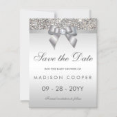 Invitation Magnétique Faux Silver Sequins Bow Enregistrer Le Baby shower (Recto)