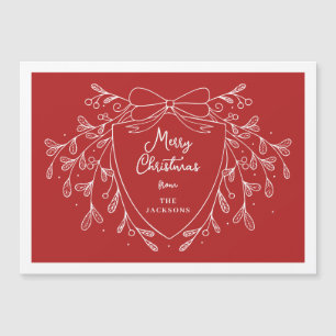 Invitation Magnétique Festif crête de Noël ligne rouge art mistletoe