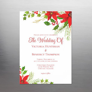 Invitation Magnétique Festif Rouge Noël Poinsettia Floral Mariage