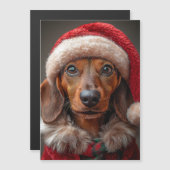 Invitation Magnétique Festive Dachshund à Père Noël Attire (Devant / Derrière)