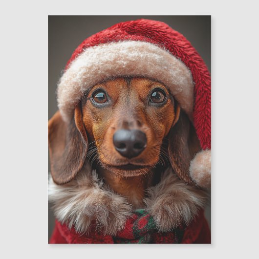 Invitation Magnétique Festive Dachshund à Père Noël Attire (Devant)