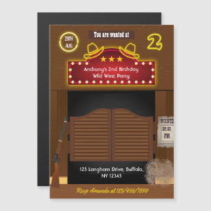 Invitation Magnétique Fête d'anniversaire 2 ans Cowboy de l'Ouest sauvag