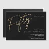 Invitation Magnétique Fête d'anniversaire 50 ans Minimal Script Noir Or (Devant / Derrière)