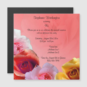 Invitation Magnétique Fête d'anniversaire 95 ans Couronne de Roses