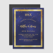 Invitation Magnétique fête d'anniversaire bleu or année naissance luxe (Devant / Derrière)