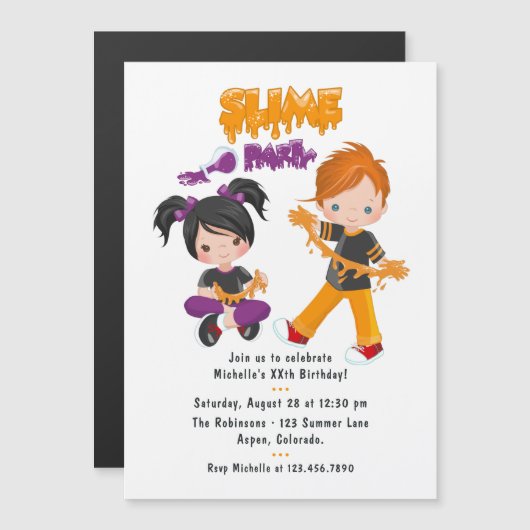 Invitation Magnétique Fête d'anniversaire Cool Slime (Devant / Derrière)