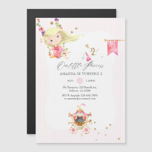 Invitation Magnétique Fête d'anniversaire de 2 ans de la princesse rose 