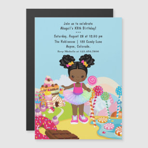 Invitation Magnétique Fête d'anniversaire de fille afro-américaine Candy