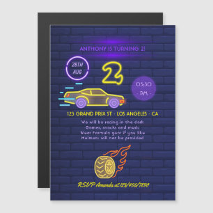 Invitation Magnétique Fête d'anniversaire de garçon sur le thème de voit