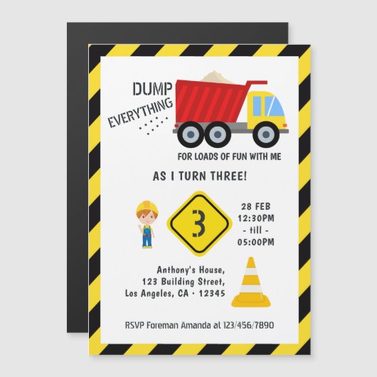 Invitation Magnétique Fête d'anniversaire de la construction (Devant / Derrière)