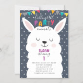 Invitation Magnétique Fête d'anniversaire de la Marine Colorée Lama (Recto)