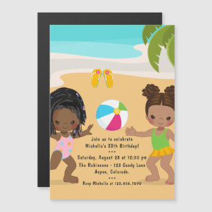Invitation Magnétique Fête d'anniversaire d'été de plage pour fille noir