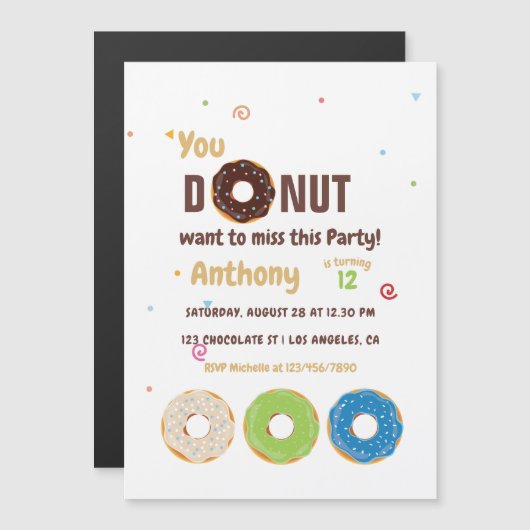 Invitation Magnétique Fête d'anniversaire Donut (Devant / Derrière)